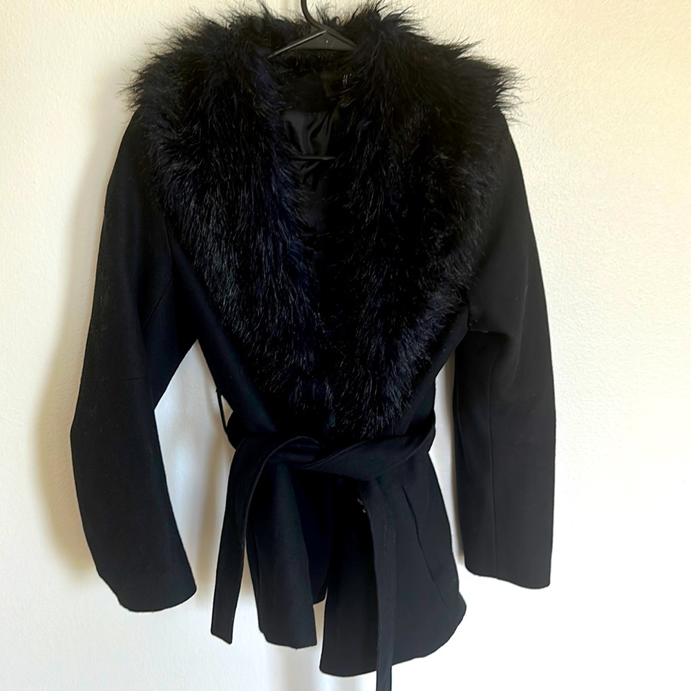 Faux fur collar Trench Coat